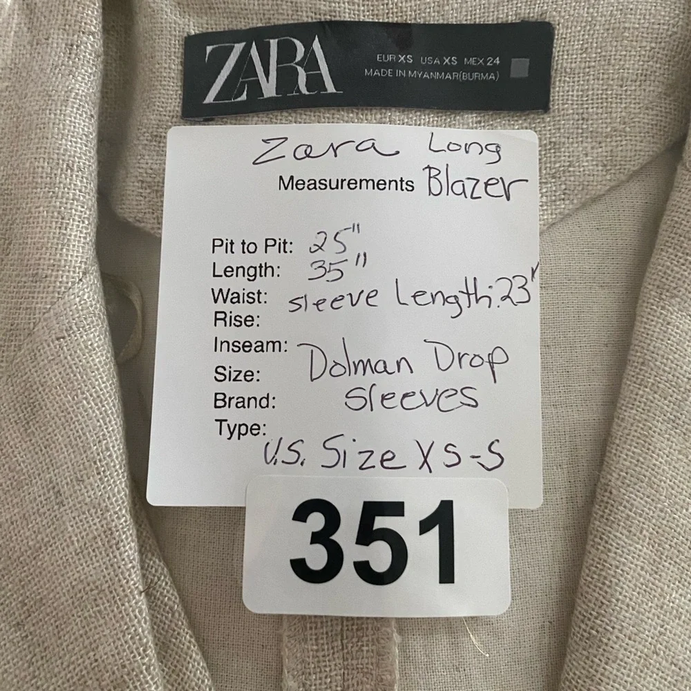 Zara Linen Blend Long Blazer Coat Oatmeal Oversized Dolman Sleeve SKU351 - Picture 9 of 9